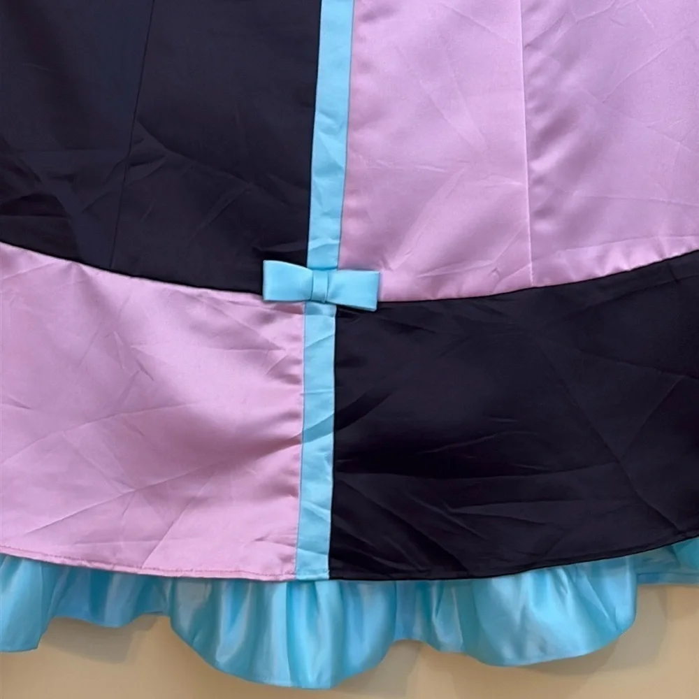 Gunne Sax Vintage Colorblock Black Pink Blue Strapless Alice In Wonderland Dress